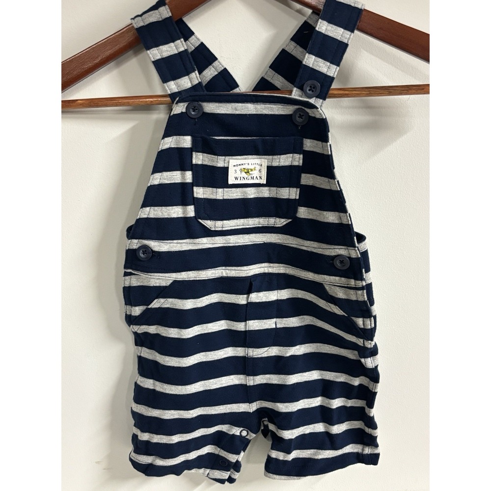 Carters Baby Overalls 12M Nautical Blue White Stripe Mommy's Little Wingman